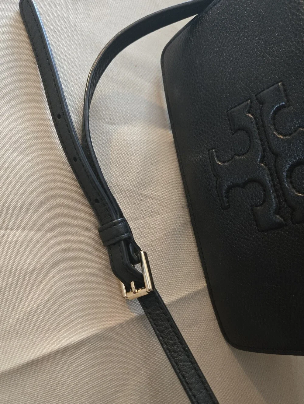 Tory Burch Bombe T Small Crossbody Bag in classic black.
